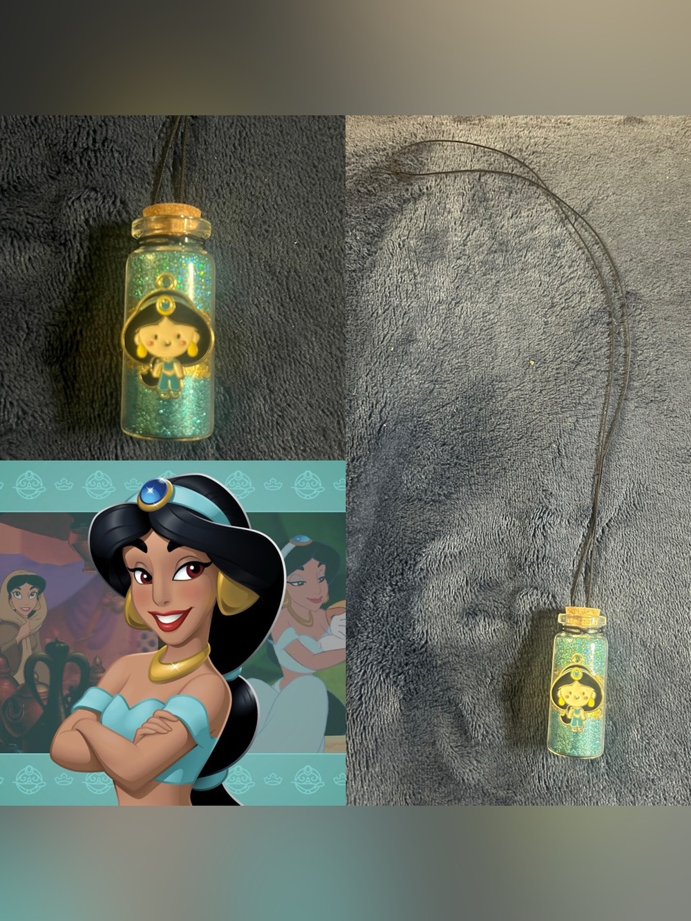 Disney Aladdin Jasmine Inspired Glass Potion Fairy Bottle Necklace w/ Pendant